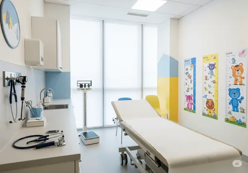 Consultório pediátrico equipado para exames de rotina e acompanhamento infantil.